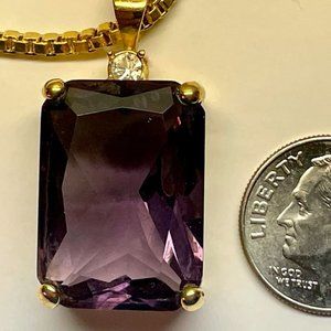 New Joan Rivers Classics Large Amethyst Pendant Necklace Long 30" Chain
